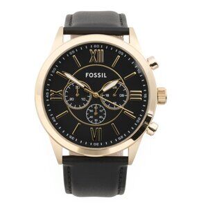 FOSSIL Black Men's Flynn Leather Strap Watch
